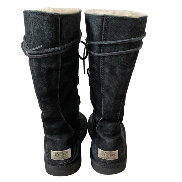 UGG Whitley Black Suede Lace Up Boot Size 5 Style 1522 Fur Winter Leather Cozy - Picture 4 of 9